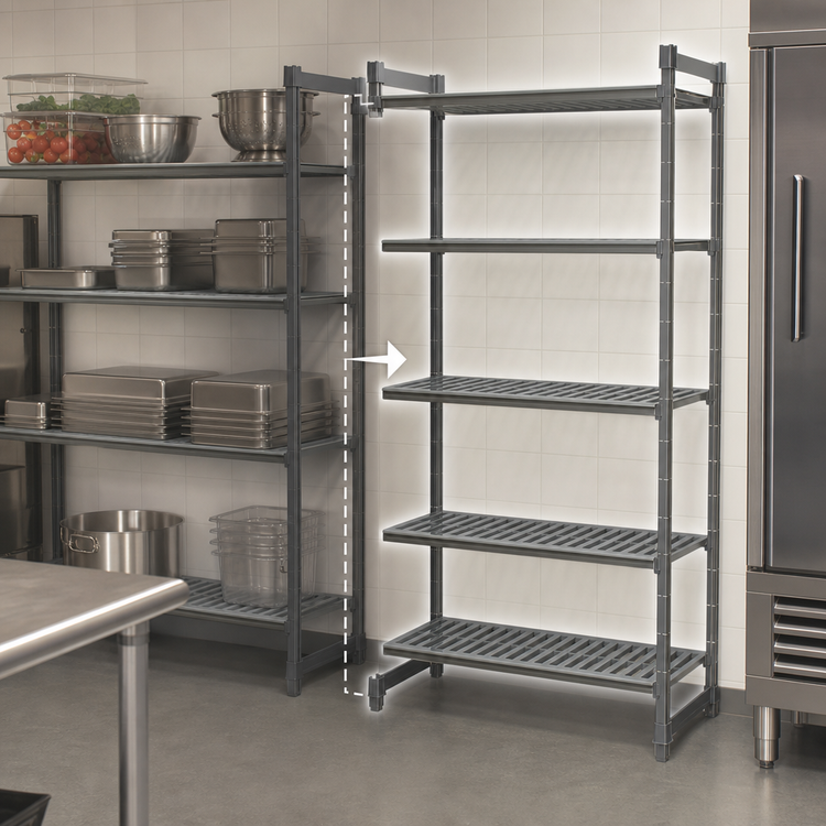 Product image #3 for Cambro Camshelving Basics Plus 24" Deep x 54" Long x 64" High 5-Tier Vented Add-On Shelving Unit, Brushed Graphite