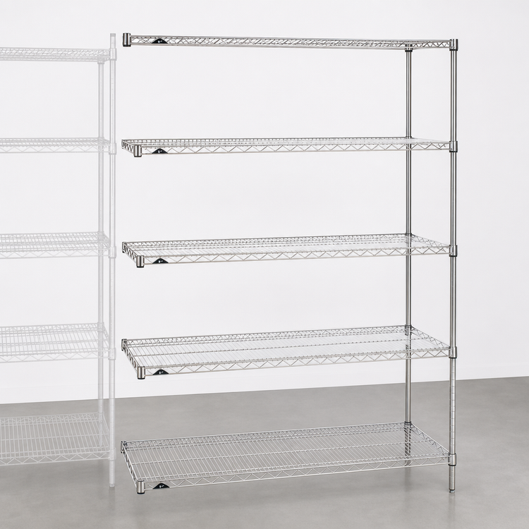 Product image #3 for Metro Super Erecta Add-On Wire Shelving Unit, 60"W x 18"D x 74"H, 5 Shelves, Brite Finish