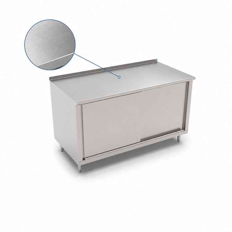 Product image #3 for John Boos 84 in. x 30 in. Stainless Steel Enclosed Work Table with Sliding Doors and 1-1/2 in. Rear Riser