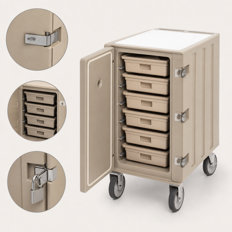 Product image #4 for Cambro Camcart Insulated Food Storage Box Cart with Security Package and Cutting Board, 18 x 26 Inch, Coffee Beige