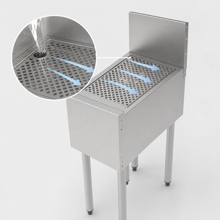 Product image #4 for Perlick Top Shelf TS12DB 12-Inch Freestanding Stainless Steel Underbar Drainboard with 6-Inch Backsplash