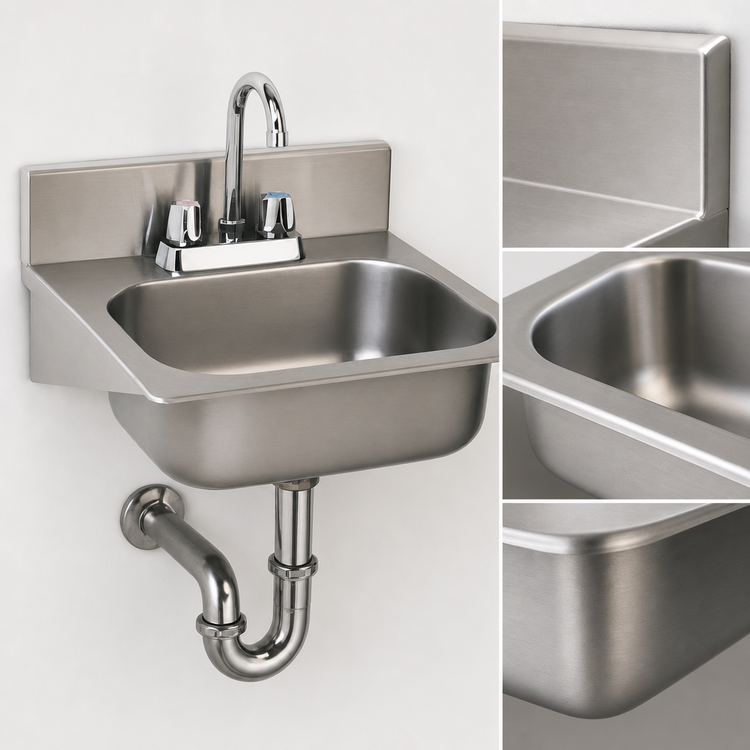 Product image #3 for Eagle Group Wall-Mounted 304 Stainless Steel Hand Sink with Gooseneck Faucet, 10 x 14 x 5 Bowl
