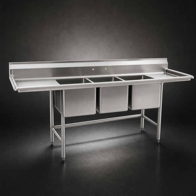 Product image #3 for Eagle S16 Series 3-Compartment 304 Stainless Steel Sink with 18-Inch Right-Hand Drainboard, 89-1/2 Inches Wide