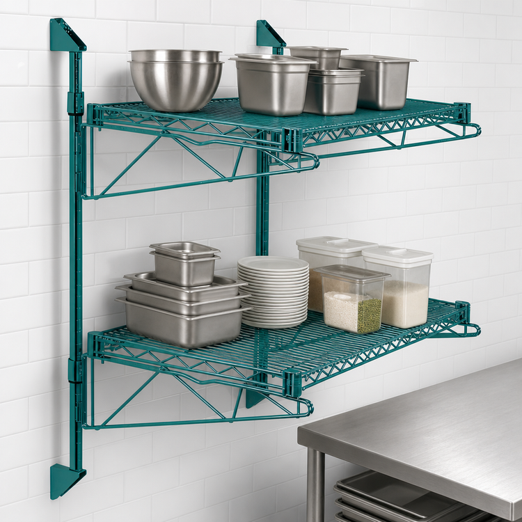 Product image #3 for Quantum Cantilever Double-Shelf Wall-Mount Wire Shelving Unit, 60 x 18 Inches, Green Epoxy