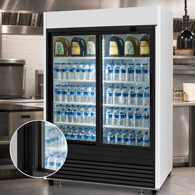 Product image #3 for Two-Section Sliding Glass Door Refrigerator Merchandiser, 49 Cu. Ft., Bottom-Mount Self-Contained