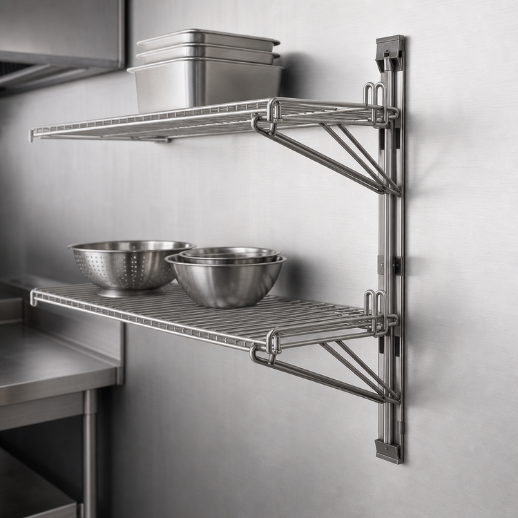 Product image #3 for Eagle Group Double Mid Shelf Bracket for Adjustable Post Wire Wall Mount Shelving, 24-Inch Deep, Stainless Steel Finish