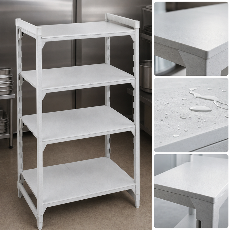 Product image #4 for Cambro Camshelving Premium 4-Shelf Solid Stationary Starter Unit, 21"W x 54"L x 84"H, Speckled Gray