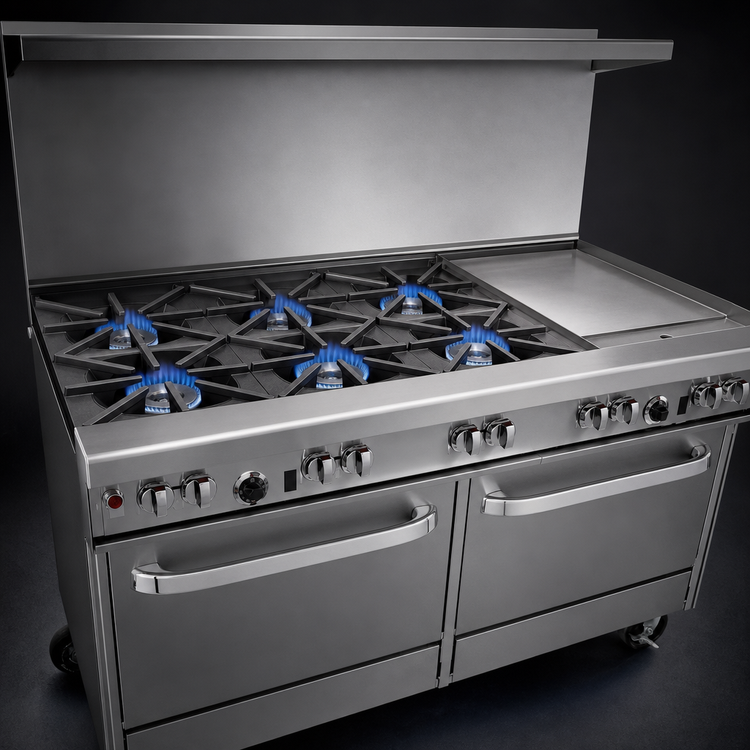 Product image #3 for Southbend Ultimate 60-Inch Gas Restaurant Range with 6 Burners, 24-Inch Griddle, Standard Oven, and Convection Oven
