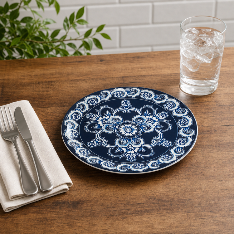 Product image #4 for American Metalcraft Isabella 11-Inch Round Melamine Plate, Blue and White Floral Pattern