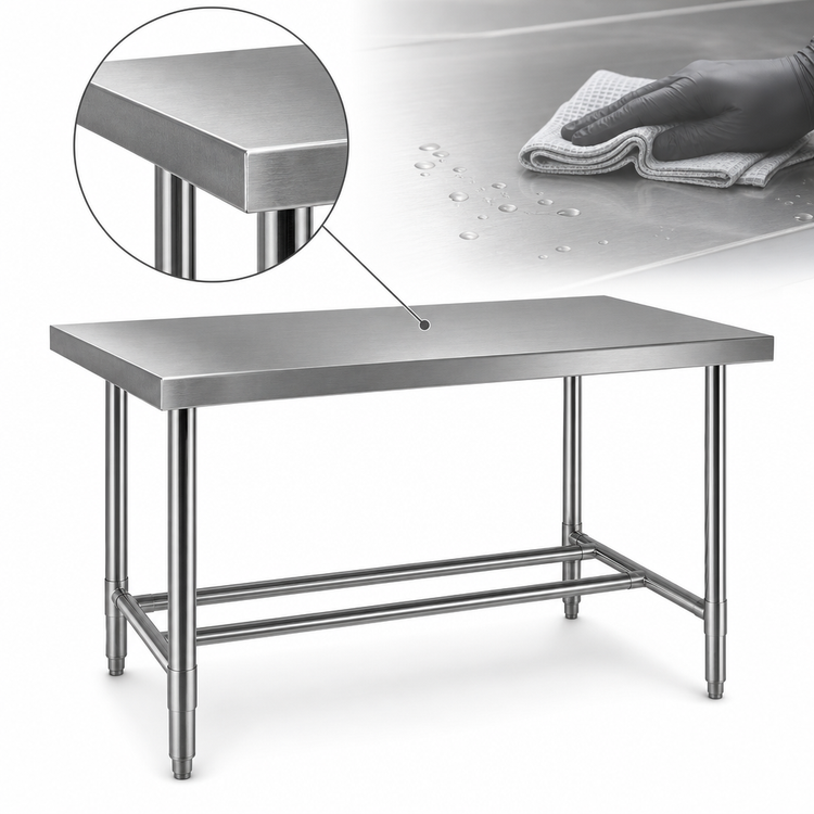 Product image #3 for Heavy Duty Stainless Steel Work Table with H-Frame Base, 60 x 24 Inches
