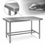 Thumbnail image #3 for Klinger's Trading HST2460 60-Inch Stainless Steel Work Table, 18-Gauge 18/430 Top, Open H-Frame Base, 24-Inch Deep, Flat Top