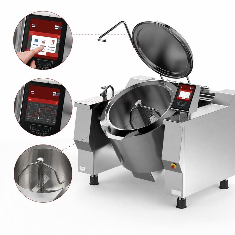 Product image #3 for Cucimix UCBTG034V1 34 Gallon Gas Tilting Skillet Braising Pan with Mixer