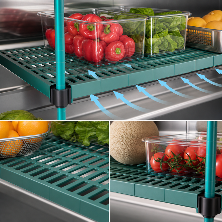 Product image #3 for QuadPLUS 60-Inch x 18-Inch Vented Green Polymer Shelf Mat with MicroGARD Antimicrobial Protection