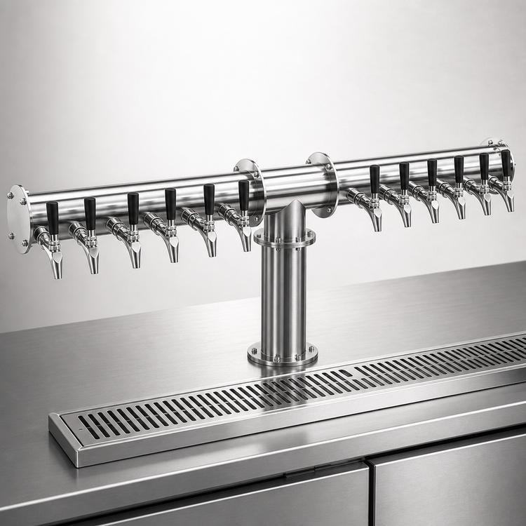 Product image #3 for Krowne 12-Faucet Glycol-Cooled Pipe T-Head Beer Tower, 43-3/4 Inch Overall Length, Brushed Stainless Steel