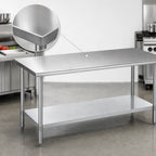 Thumbnail image #3 for Duke Manufacturing 314-30120 120 x 30 x 36-Inch Stainless Steel Work Table, 14-Gauge 300 Series Top, Galvanized Undershelf, No Backsplash