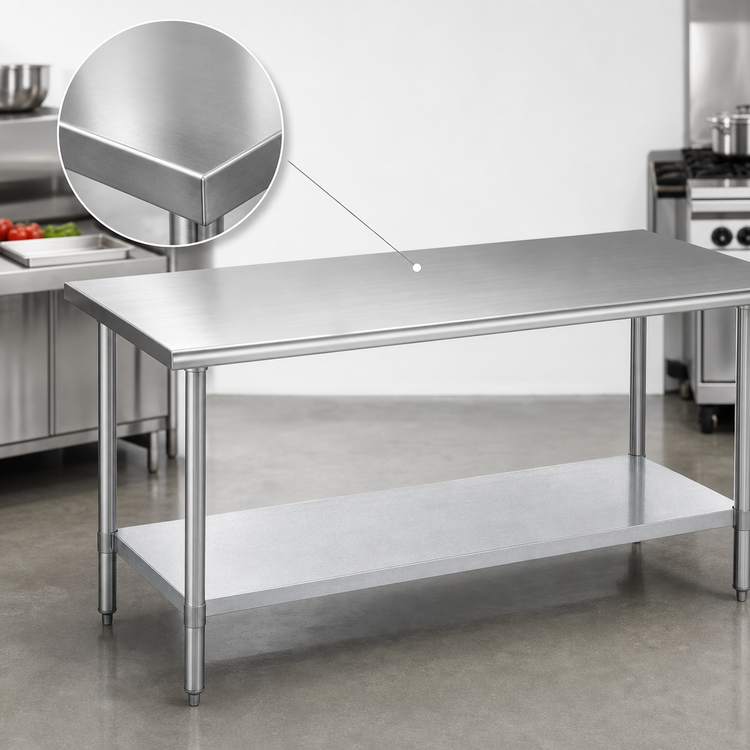 Product image #3 for Duke 120-Inch x 30-Inch x 36-Inch 14-Gauge 300 Series Stainless Steel Work Table with Galvanized Undershelf