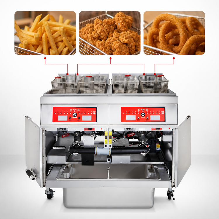 Product image #4 for Vulcan 3ER85DF 63-Inch Wide Triple-Tank Electric Floor Fryer with KleenScreen PLUS Filtration, 85 lb. Per Vat Capacity