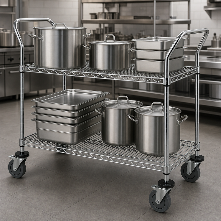 Product image #3 for Quantum 60-Inch x 24-Inch 2-Shelf 304 Stainless Steel Utility Bus Cart, 1200 lb Capacity