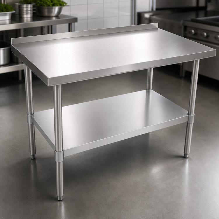 Product image #3 for John Boos Stallion 30" x 24" Stainless Steel Budget Work Table with Backsplash, Undershelf, and Safety Edge