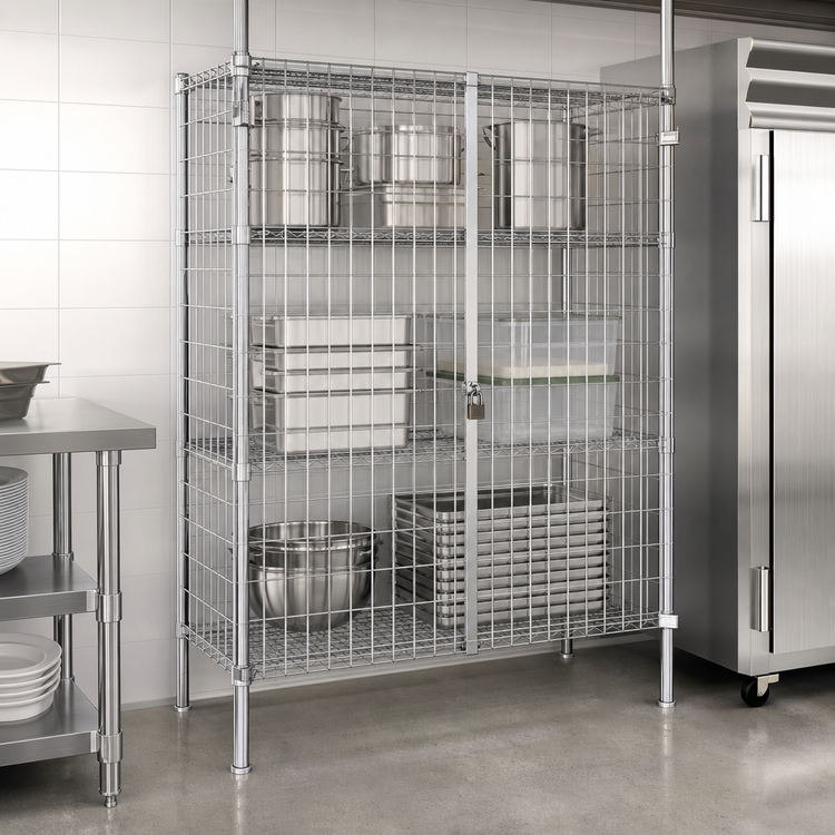 Product image #3 for Metro Super Erecta Stationary Chrome-Plated Wire Security Cage, 38-1/2"W x 33-1/2"D x 66-13/16"H