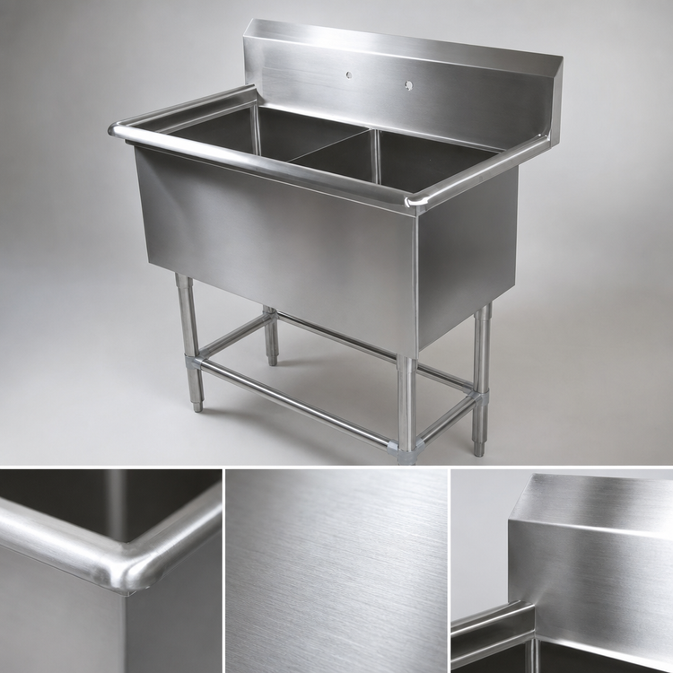 Product image #3 for John Boos Pro-Bowl 2-Compartment Stainless Steel Commercial Sink with 20" x 20" x 12" Bowls