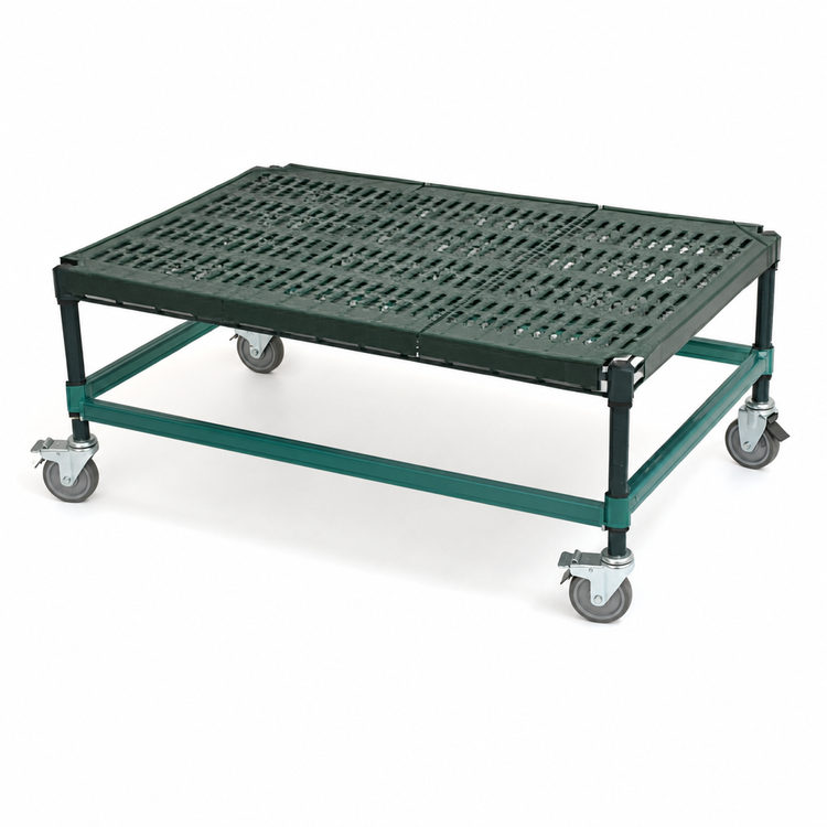Product image #3 for QuadPlus Mobile Dunnage Rack with 3-Sided Frame and Louvered Polypropylene Mat, 48 x 24 x 14 Inches
