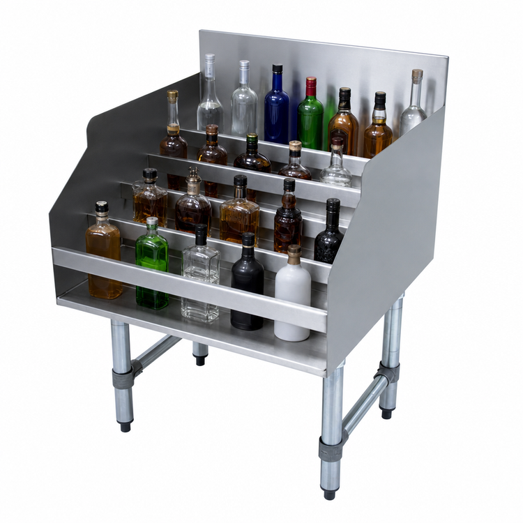 Product image #4 for Advance Tabco LD-1824 5-Step Freestanding Stainless Steel Liquor Bottle Display Unit