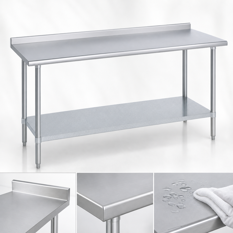 Product image #3 for Duke 72-Inch Stainless Steel Top Work Table with 1-1/8-Inch Riser and Galvanized Undershelf