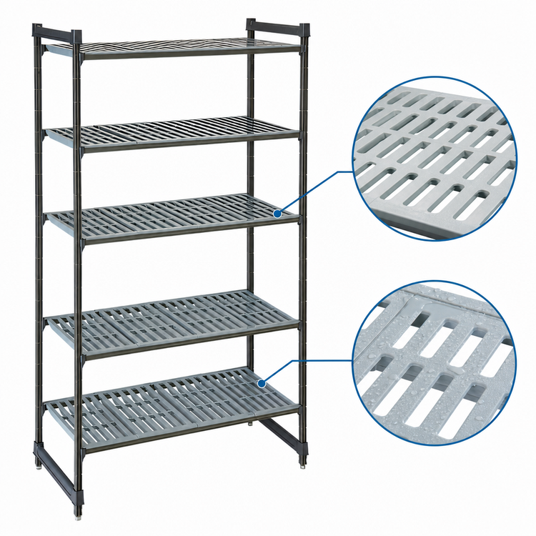 Product image #3 for Cambro Camshelving Basics Plus 5-Tier Stationary Starter Unit, 21 x 54 x 84 Inches, Vented, Brushed Graphite
