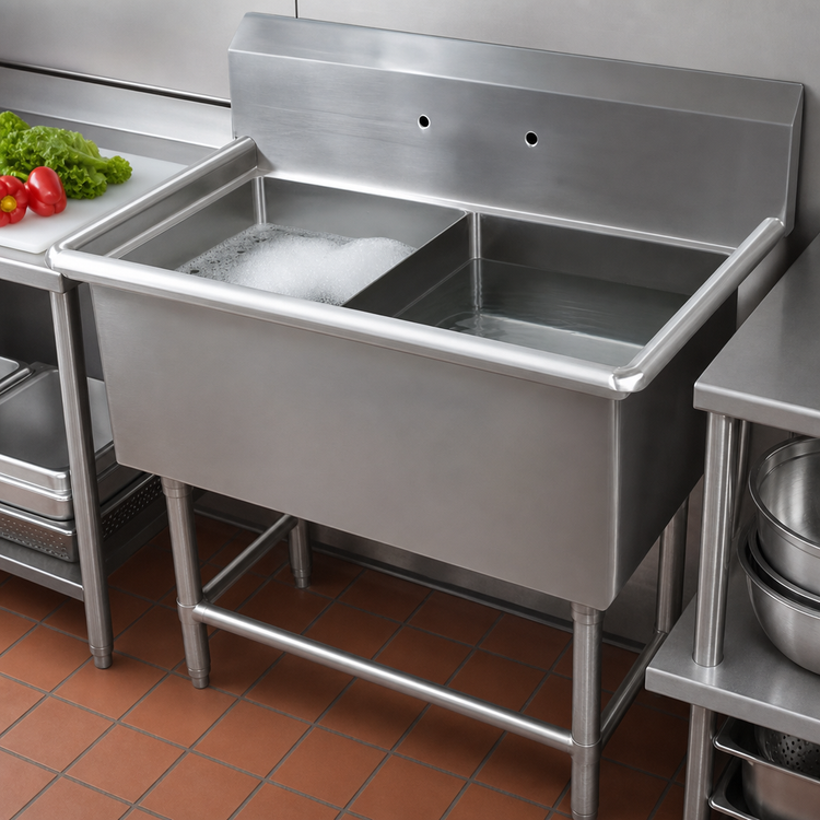 Product image #3 for John Boos Pro-Bowl 2-Compartment Stainless Steel Sink with 16" x 20" Bowls and 10" Boxed Backsplash