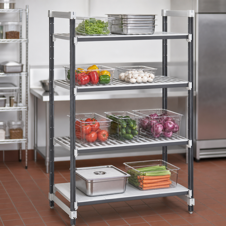 Product image #3 for Cambro Camshelving Elements XTRA 4-Tier Stationary Starter Polymer Shelving Unit, 36-Inch Wide x 24-Inch Deep x 64-Inch High, Vented and Solid Shelves