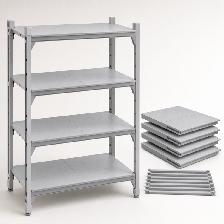 Product image #4 for Cambro Camshelving Premium 4-Shelf Solid Shelf Kit, 21-Inch x 30-Inch, Speckled Gray