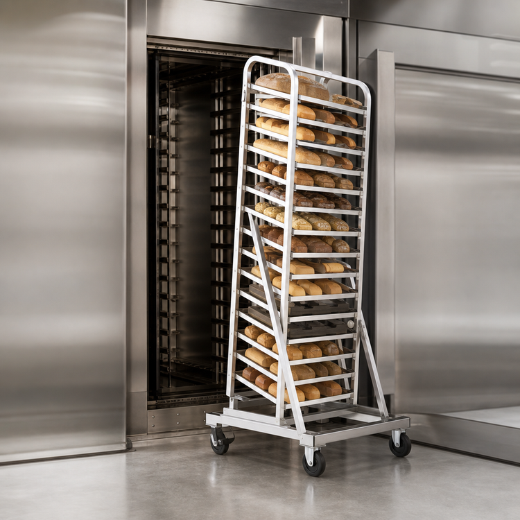 Product image #3 for Adamatic/Revent A-Style Roll-In Oven Rack Cart, 15-Pan Capacity, Single-Side Load