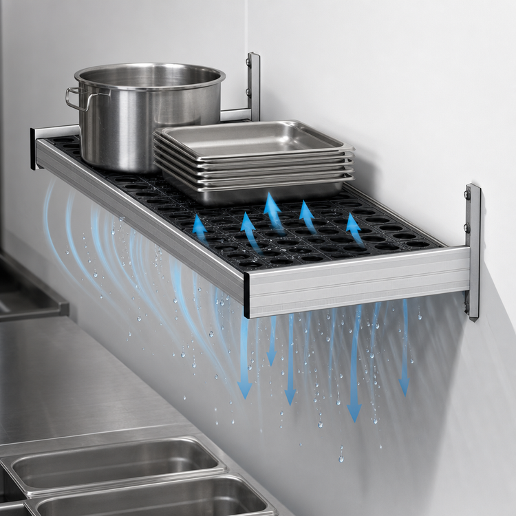 Product image #3 for Fermod Vented Wall-Mounted Shelf Unit, 31 Inch Wide x 18 Inch Deep, Anodized Aluminum