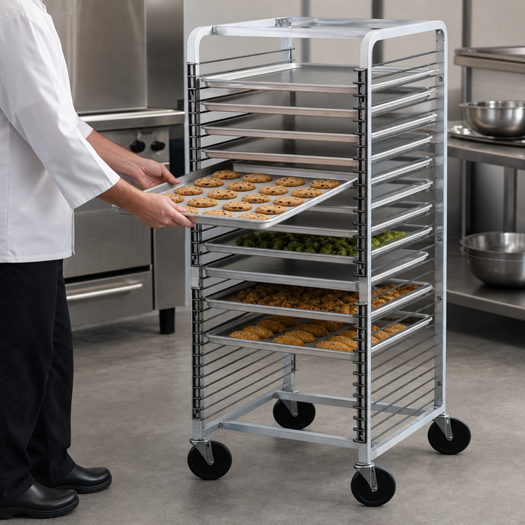 Product image #3 for Advance Tabco Front Load Aluminum Wire Pan Rack with 36-Pan Capacity and 5-Inch Casters