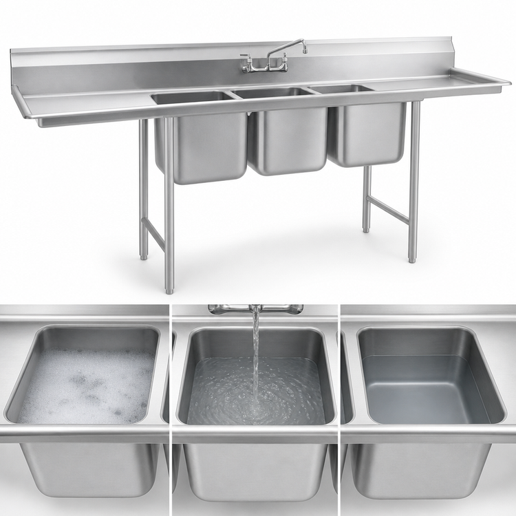 Product image #3 for Eagle Group 3-Compartment Stainless Steel Sink with Left Drainboard, 74-3/8 Inch Wide
