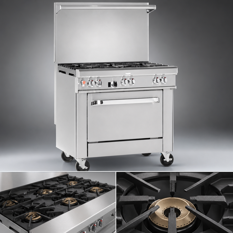 Product image #3 for Southbend Ultimate 36-Inch Gas Restaurant Range with 5 Open Burners, Cabinet Base, and Stainless Steel Hi-Shelf