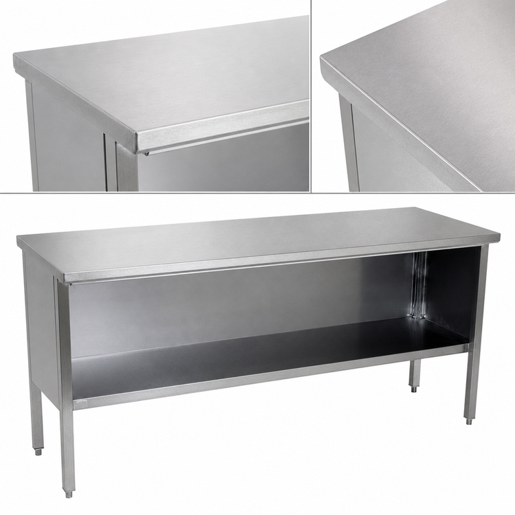 Product image #3 for John Boos 96-Inch x 24-Inch 14-Gauge Stainless Steel Open Front Enclosed Base Work Table