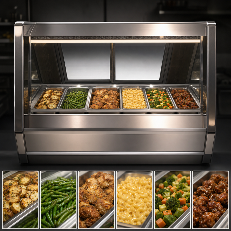 Product image #3 for Howard-McCray 40E Series 6-Well Full-Service Hot Food Case, Black Exterior, 100.5-Inch Wide