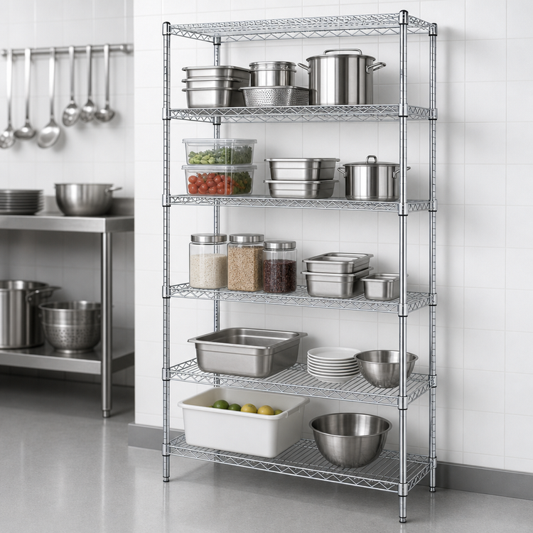 Product image #3 for Quantum 5-Shelf Stationary Wire Shelving Starter Kit, 36 x 14 x 74 Inches, 304 Stainless Steel