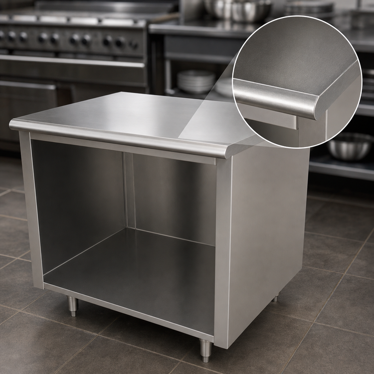 Product image #3 for Advance Tabco 84 Inch x 36 Inch Flat Top 14 Gauge 304 Stainless Steel Work Table with Open Front Cabinet Base