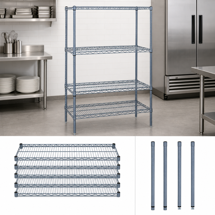 Product image #3 for Quantum 30 x 18 x 63-Inch Wire Shelving Starter Kit with 5 Shelves, Gray Epoxy Antimicrobial Finish