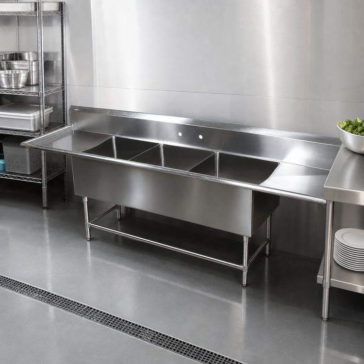 Product image #3 for John Boos Pro-Bowl 3-Compartment Sink with Dual 24-Inch Drainboards, 18 x 18 x 14-Inch Bowls