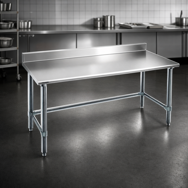 Product image #3 for Eagle Deluxe Series 84"W x 36"D Stainless Steel Work Table with 4-1/2" Backsplash and Galvanized Tubular Base