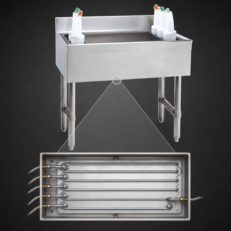 Product image #3 for Underbar Basics™ 24-Inch Wide Stainless Steel Cocktail Ice Bin with 7-Circuit Cold Plate