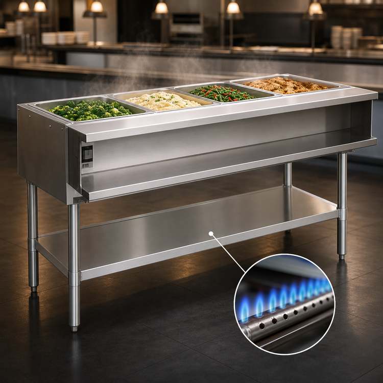 Product image #3 for Eagle Group Natural Gas Water Bath Hot Food Table, Open Base, 63-1/2 Inch x 30-1/2 Inch