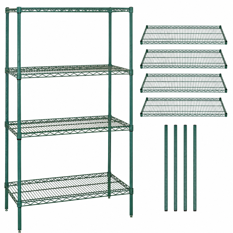 Product image #3 for Quantum 60"W x 36"D x 54"H Wire Shelving Starter Kit, 4-Shelf Stationary Unit, Green Epoxy