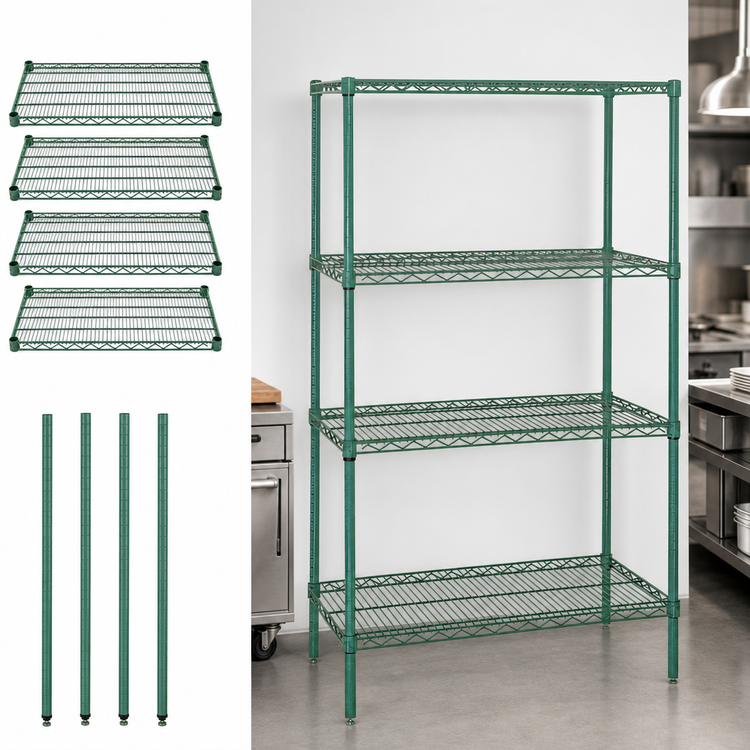 Product image #3 for Quantum 72"W x 12"D x 86"H Wire Shelving Starter Kit, 4-Shelf, Green Epoxy Antimicrobial Finish