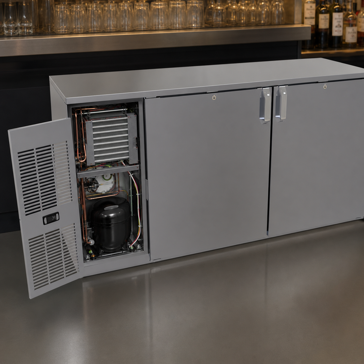 Product image #3 for Glastender C1FL60 Front-Serviced Low Profile Back Bar Cooler, 60 Inch Wide, Two-Section, Self-Contained