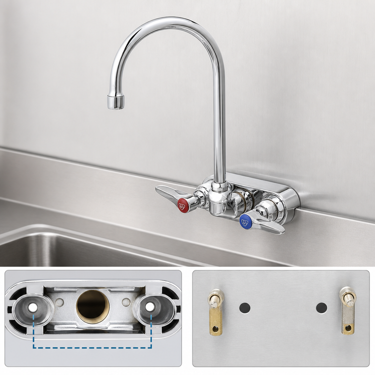 Product image #3 for T&S Brass 4-Inch Center Wall-Mount Workboard Faucet with 5-3/4-Inch Swivel Gooseneck, 2.2 GPM Aerator, and Lever Handles